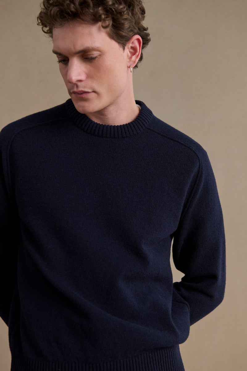 Pull homme col rond bleu marine