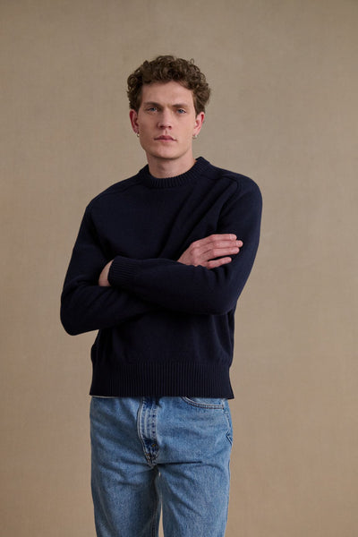 Men's navy blue round-neck sweater