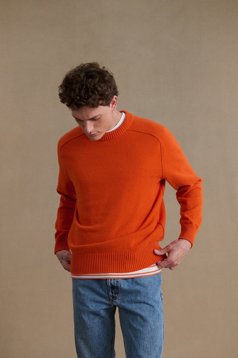 Pull homme col rond orange