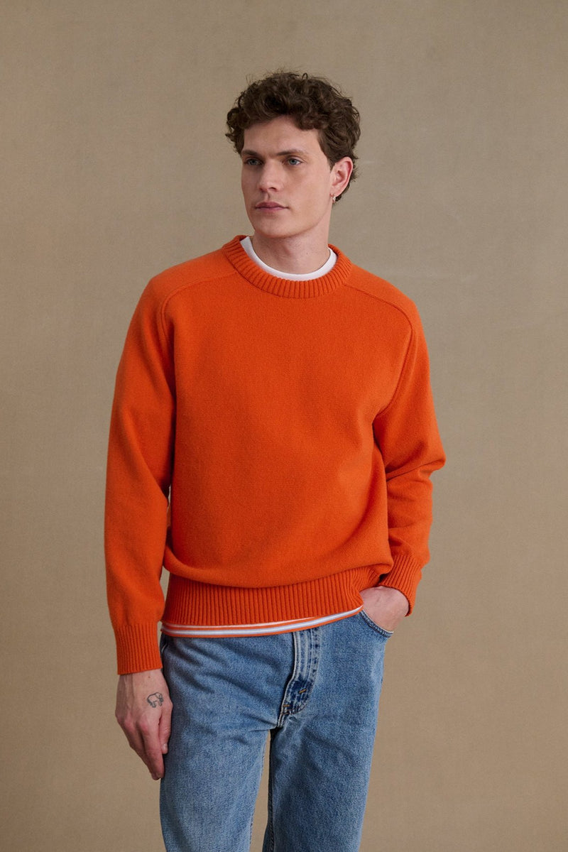 Pull homme col rond orange