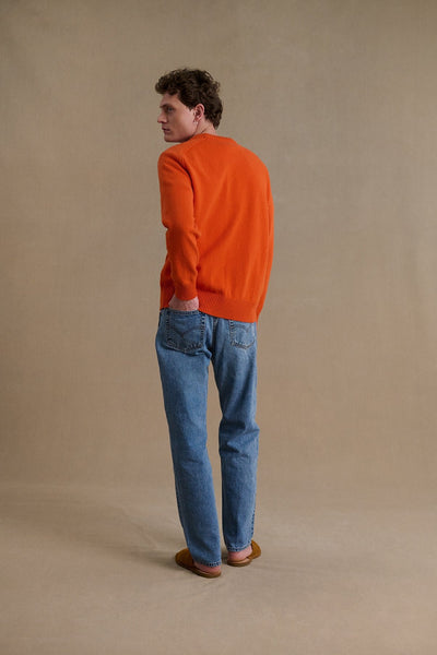 Men's orange round-neck sweater