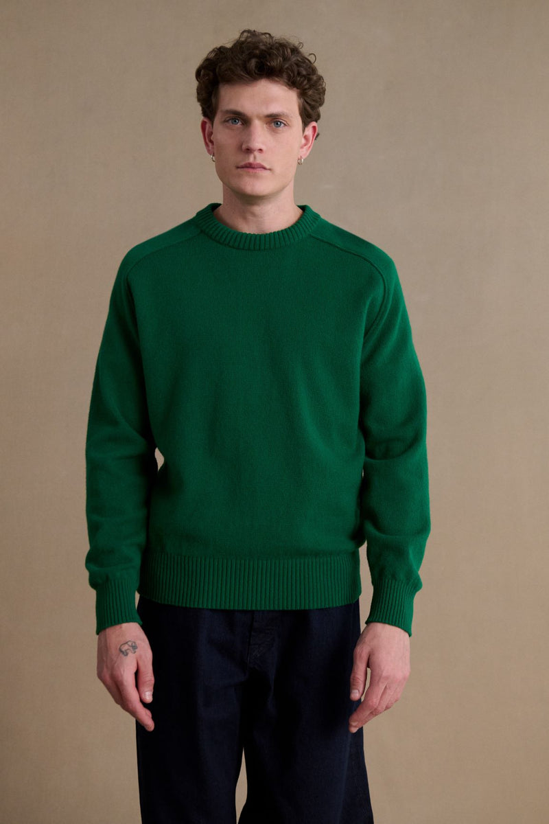 Pull homme col rond vert jungle