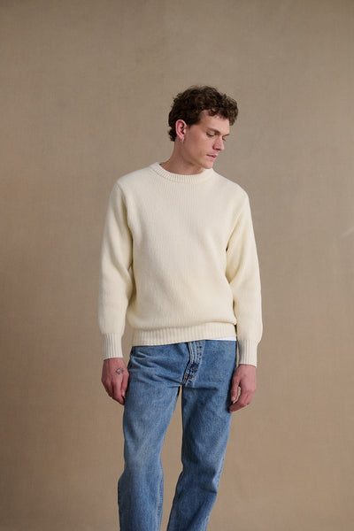 Men's offwhite ribbed round-neck sweater