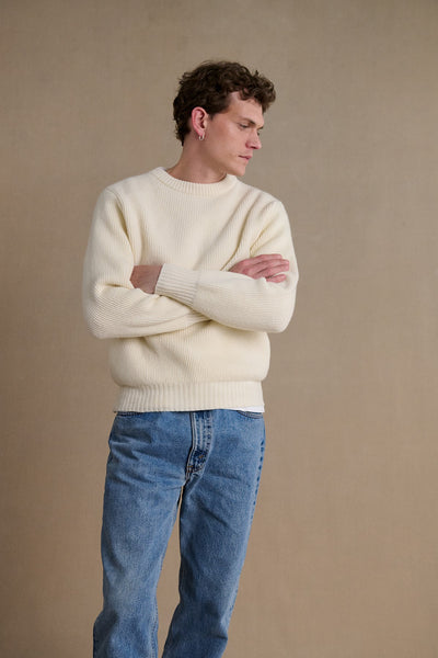 Men's offwhite ribbed round-neck sweater