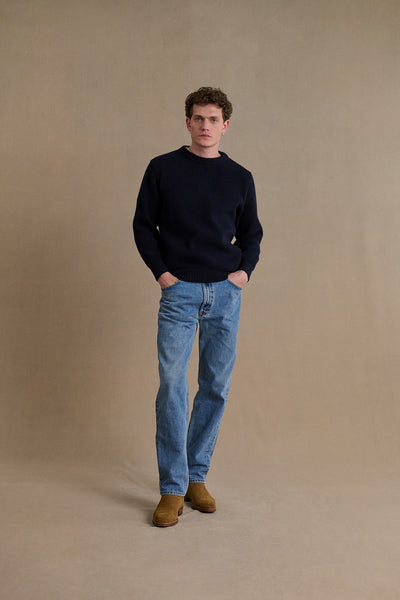 Men's navy blue ribbed round-neck sweater