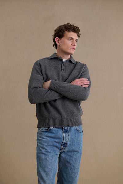 Men's dark grey polo-neck sweater