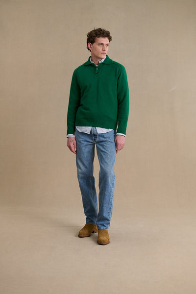 Men's jungle green polo-neck sweater