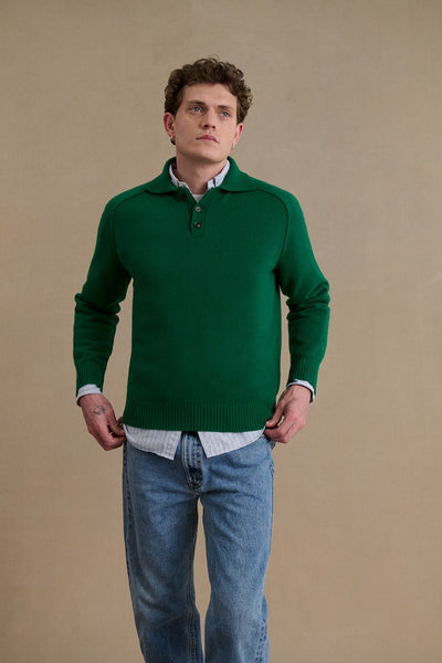 Men's jungle green polo-neck sweater