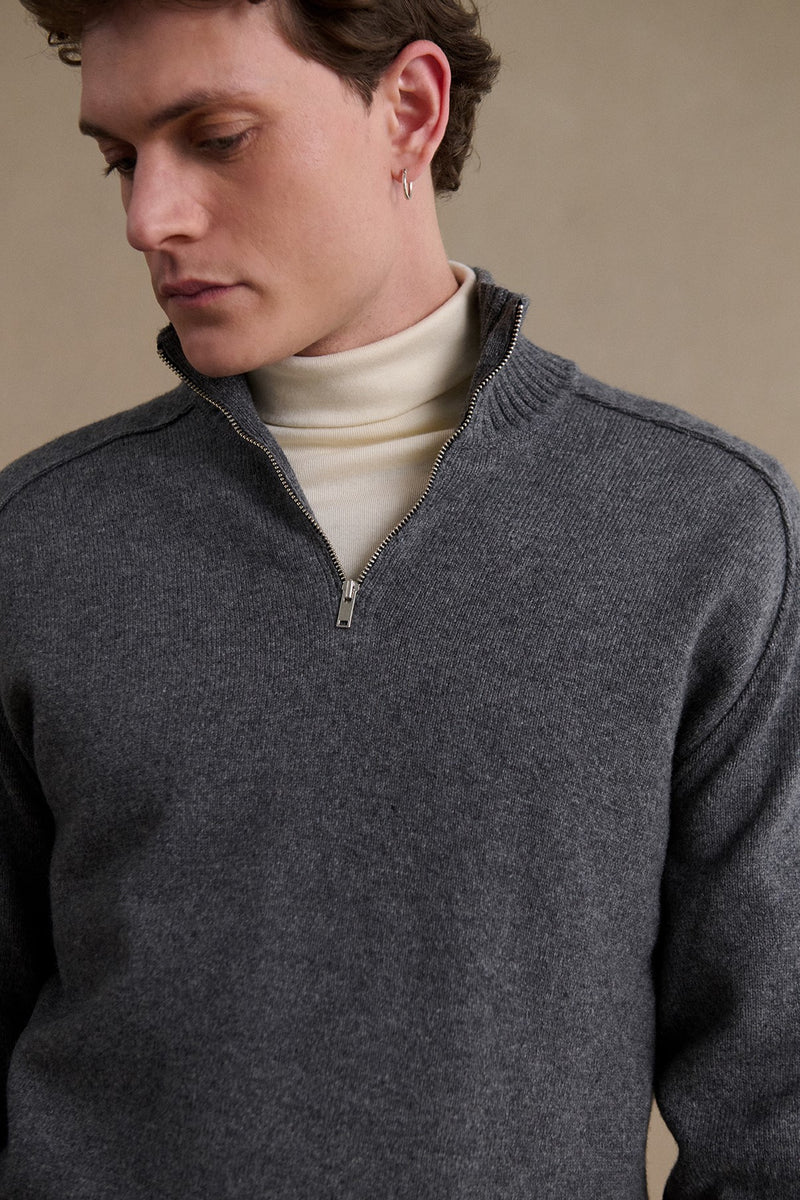 Pull col camionneur gris foncé en laine mérinos pour homme