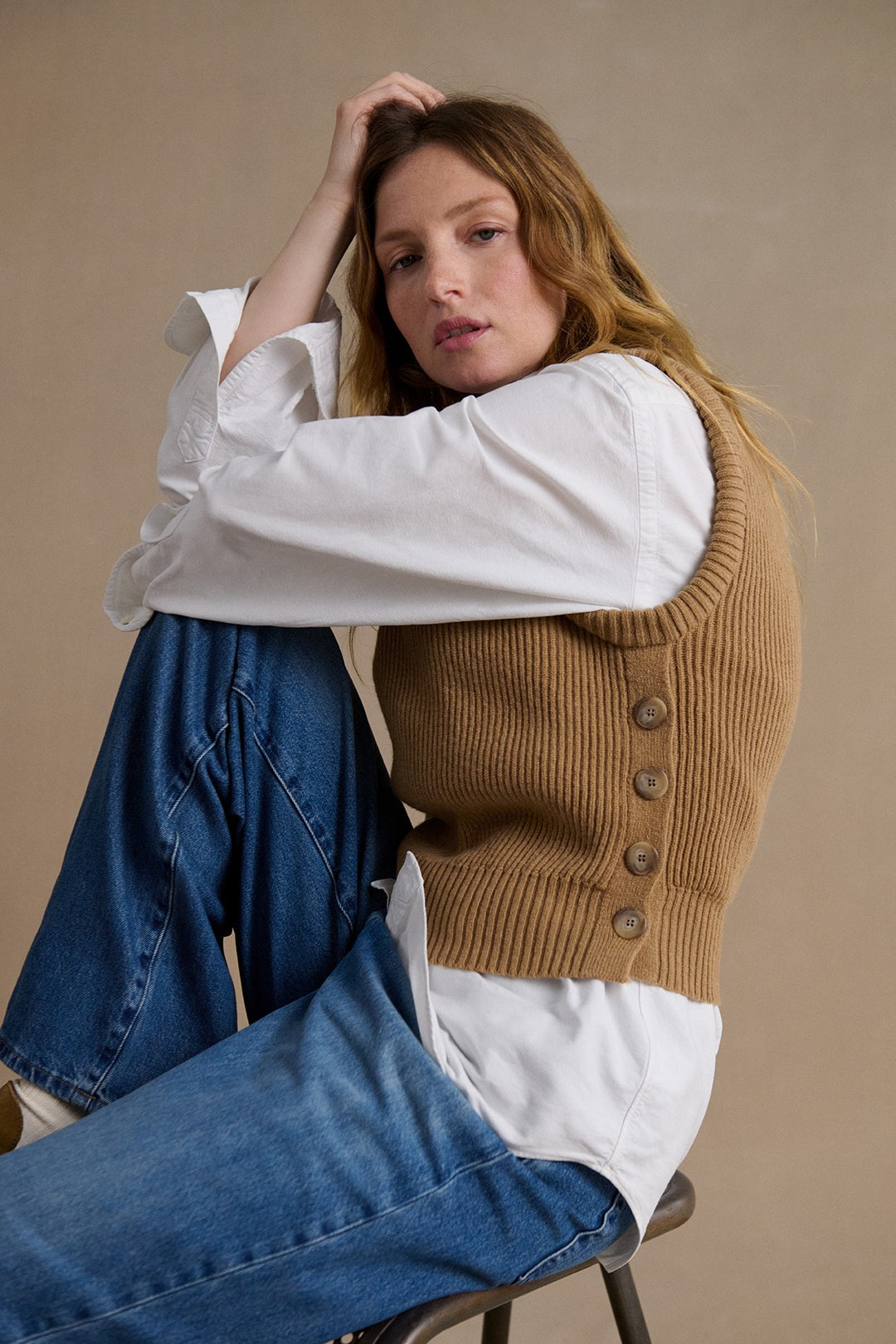 Gilet Sans Manche Gilet Femme Couleur Camel Gilet Sans Manches