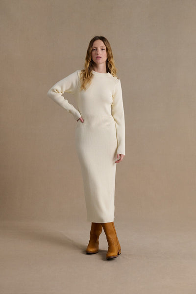 Offwhite merino wool long dress