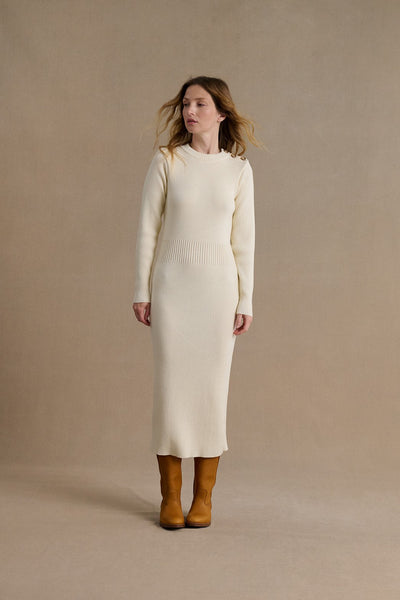 Offwhite merino wool long dress