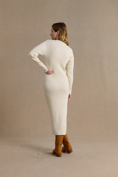 Offwhite merino wool long dress