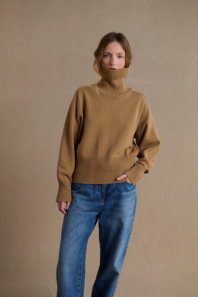 Women's camel beige funnel neck sweater