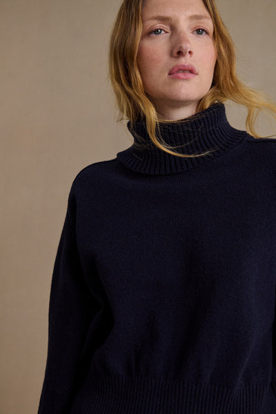 Women's navy blue funnel neck sweater