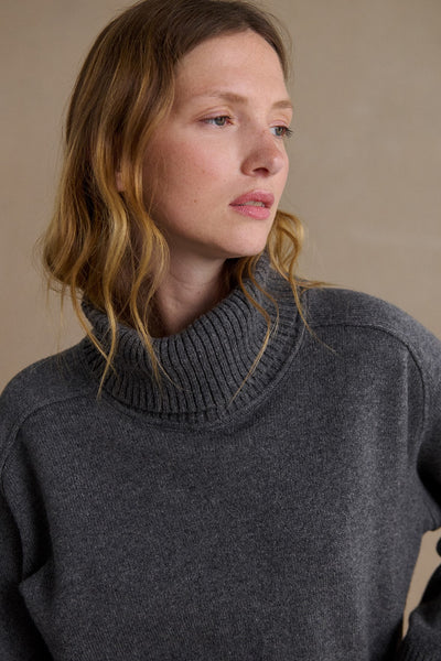 Women's dark grey funnel neck sweater