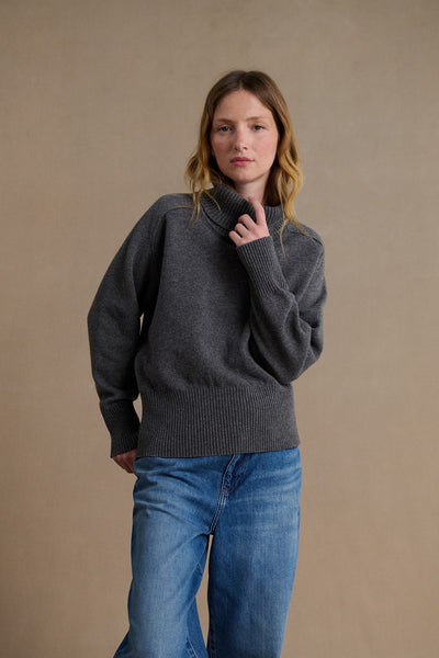 Women's dark grey funnel neck sweater