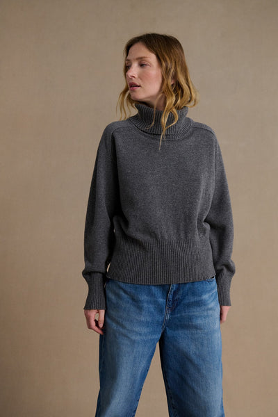 Women's dark grey funnel neck sweater