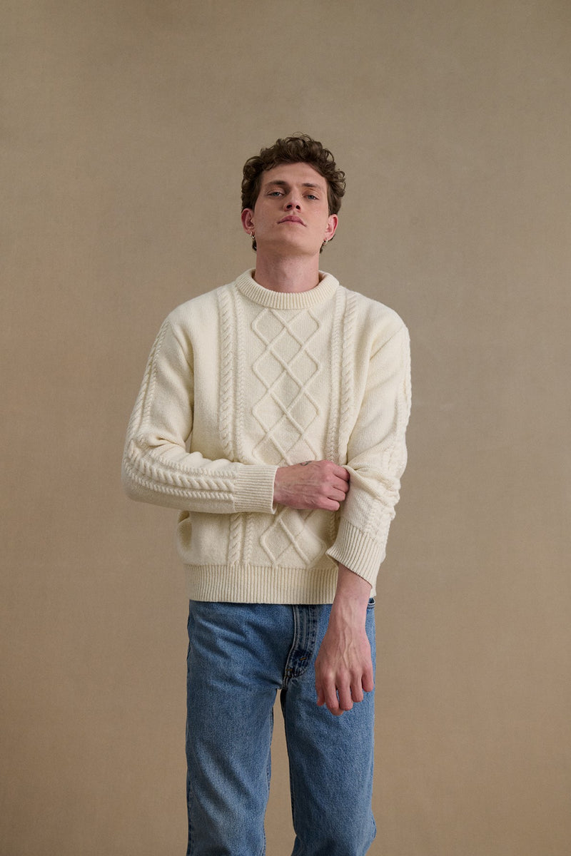 Pull irlandais écru pour homme