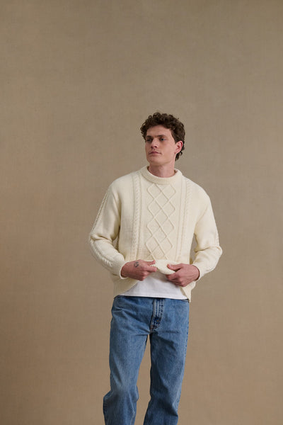 Pull irlandais écru pour homme