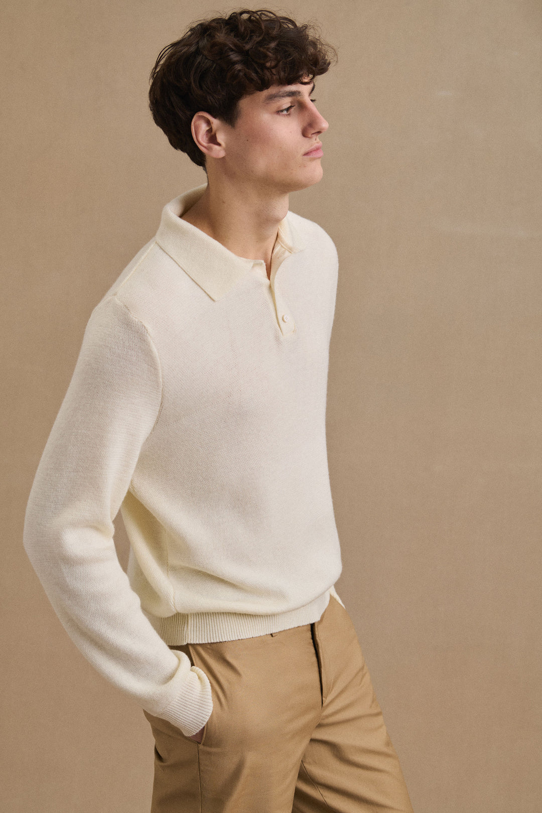 Polo Ange en laine mérinos écru pour homme | Le Minor
