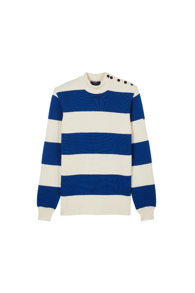 Men's ecru and royal blue striped sailor sweater