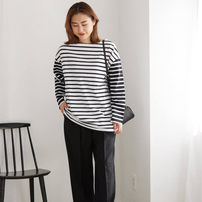 Marinière Sakura blanc/noir manches patchwork- Second choix