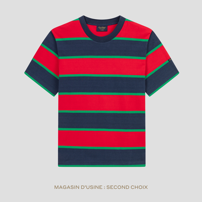 T-shirt rayé rouge et vert pour homme - Second choix