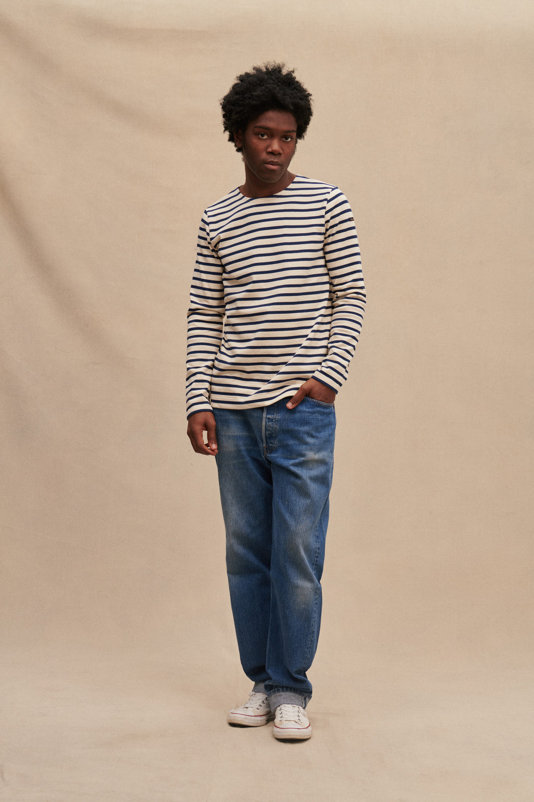 Men's sailor shirt offwhite and navy blue | Le Minor Men's sailor shirt offwhite and navy blue | Le Minor
