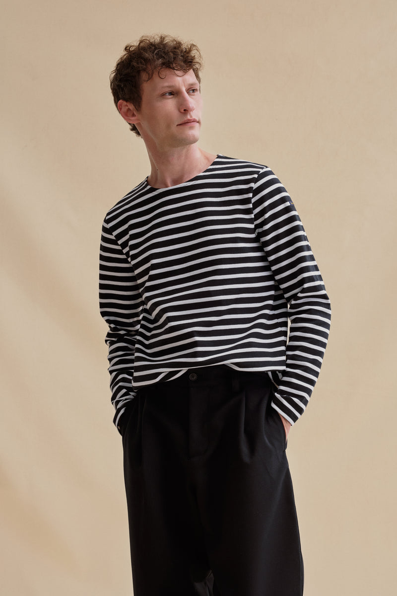 Marinière en coton épais noire et blanche pour homme