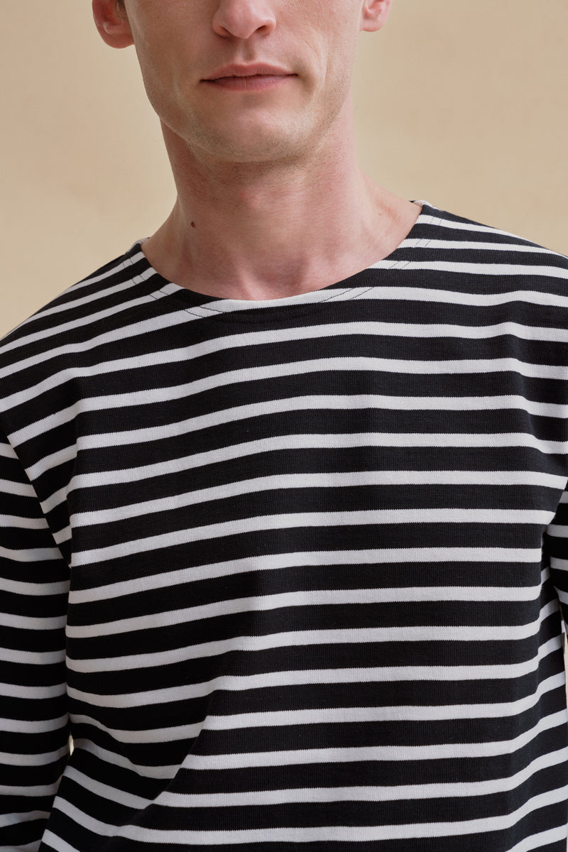 Marinière en coton épais noire et blanche pour homme