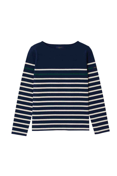 Marinière marine à rayure placée verte pour femme
