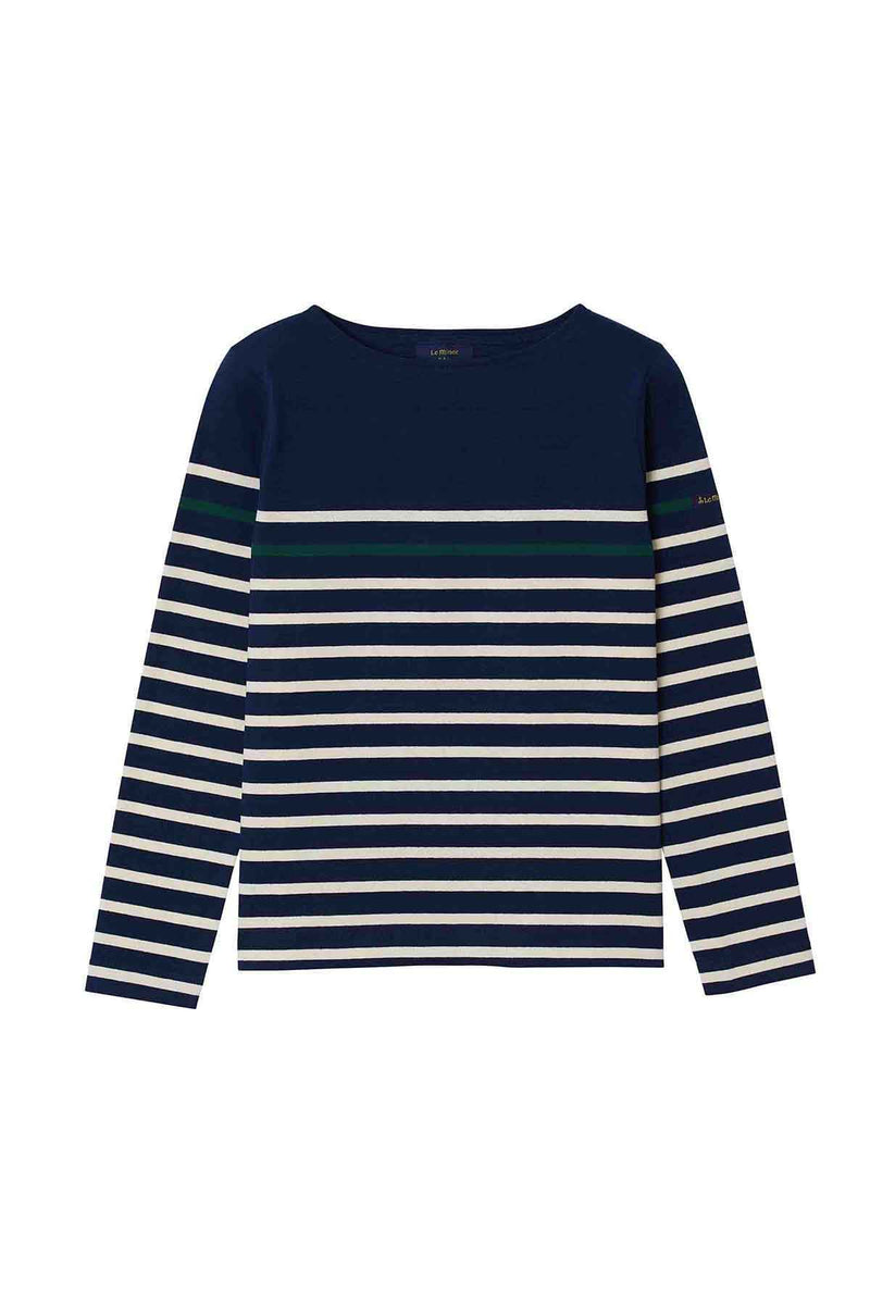 Marinière marine à rayure placée verte pour femme