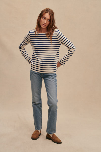 Women's ecru and navy classic long sleeved sailor shirt 