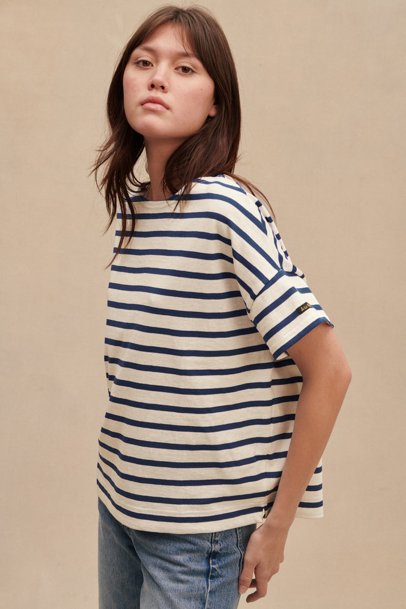 Marinière oversize écru rayé marine pour femme