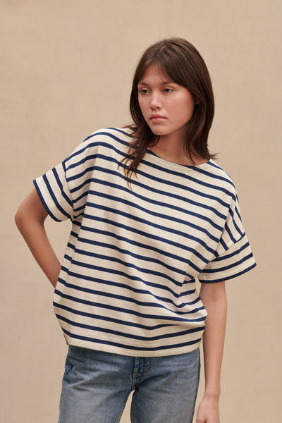 Marinière oversize écru rayé marine pour femme