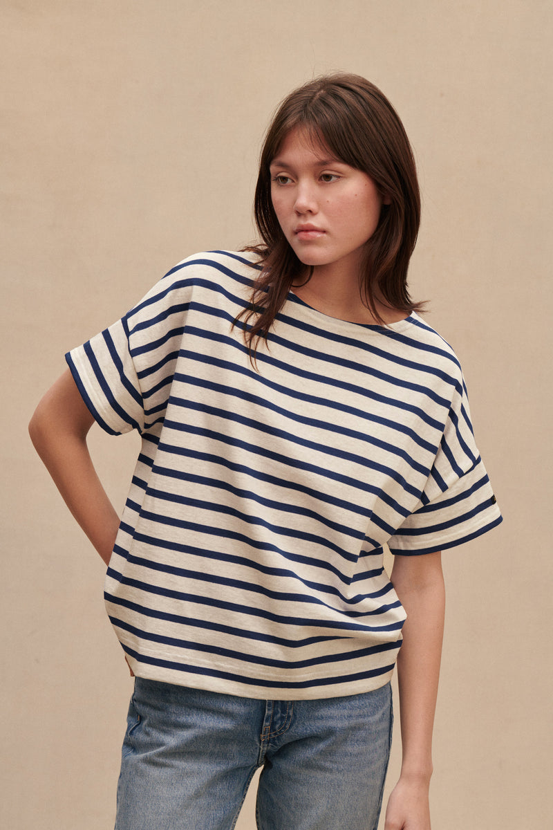 Marinière oversize écru rayé marine pour femme