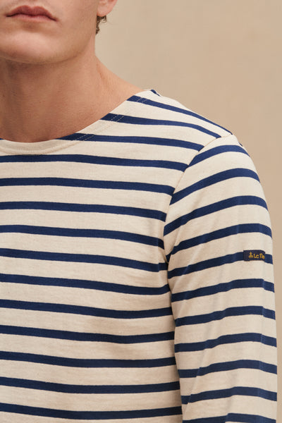 Men's historical Breton shirt ecru and navy