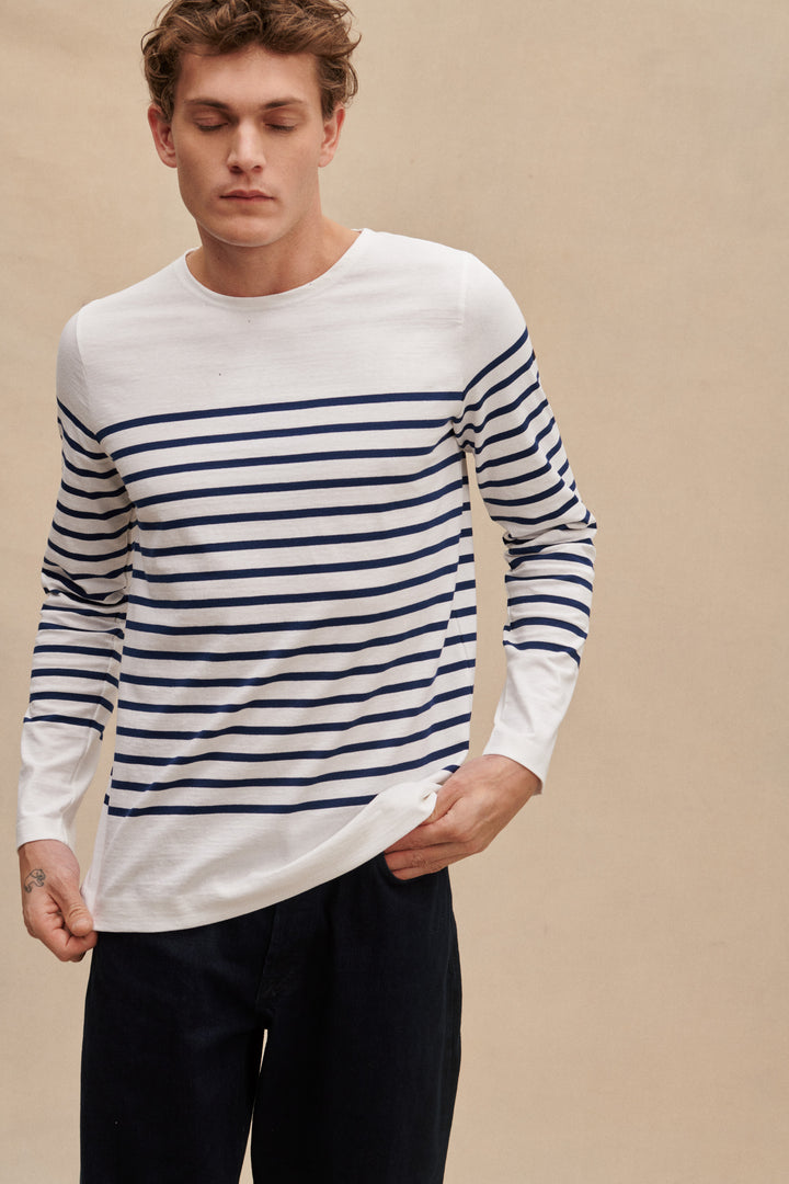 Men's French Navy marinière white and navy blue | Le Minor