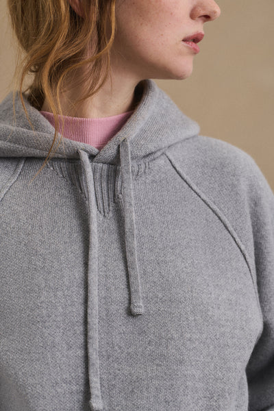 Women's mottled grey merino wool hoodie