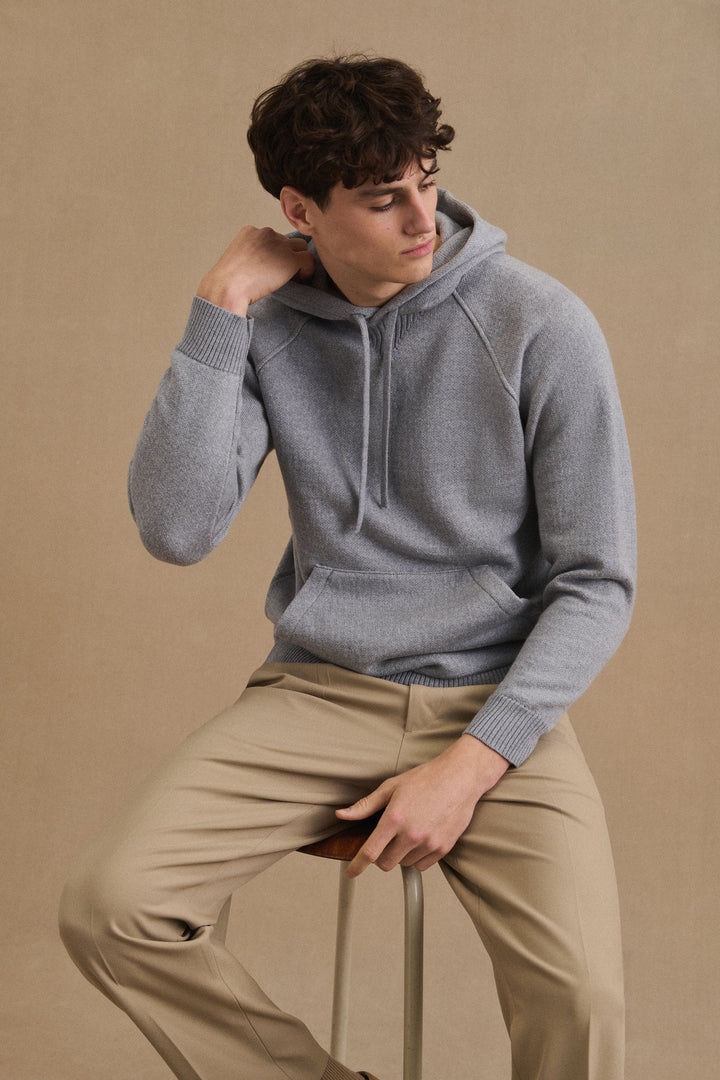 Men's mottled grey hoodie 100% merino wool | Le Minor Men's mottled grey hoodie 100% merino wool | Le Minor