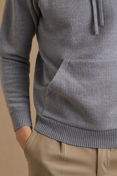 Men's mottled grey merino wool hoodie