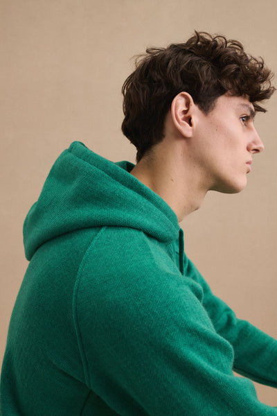 Emerald green merino wool hoodie for men