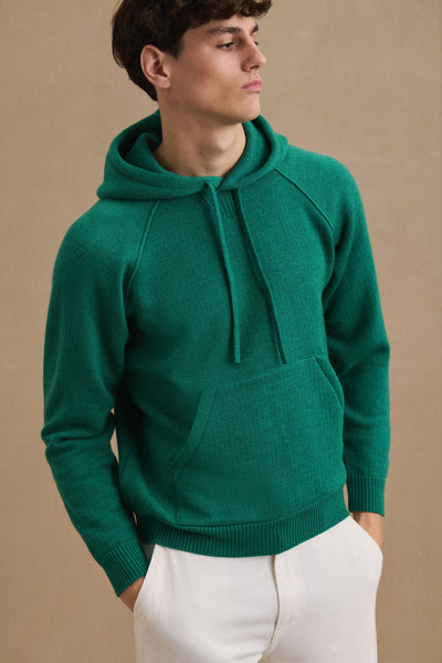 Hoodie vert émeraude en laine mérinos pour homme