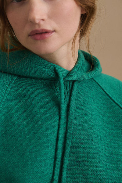 Emerald green merino wool hoodie for women