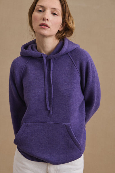 Hoodie violet en laine mérinos pour femme