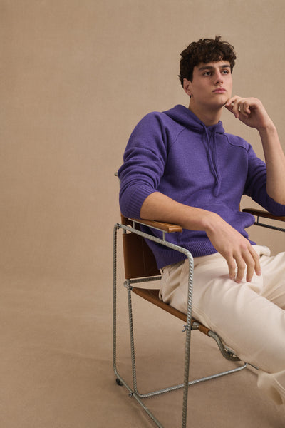 Men's purple merino wool hoodie