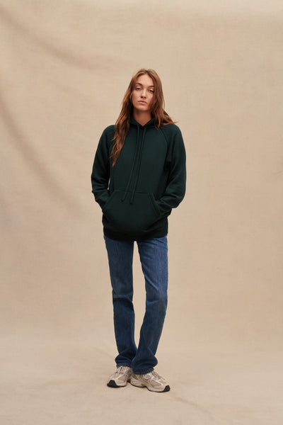 Women's dark green merino wool hoodie