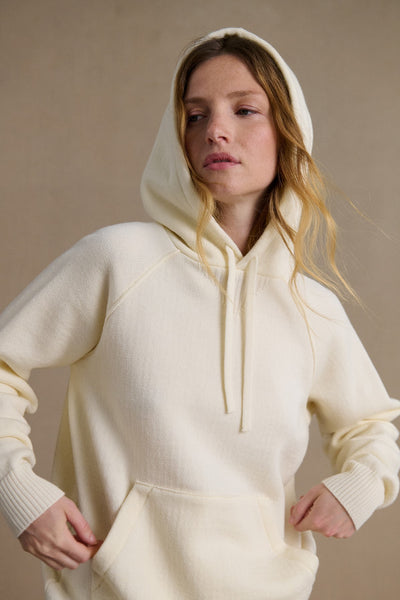 Hoodie écru en laine mérinos pour femme