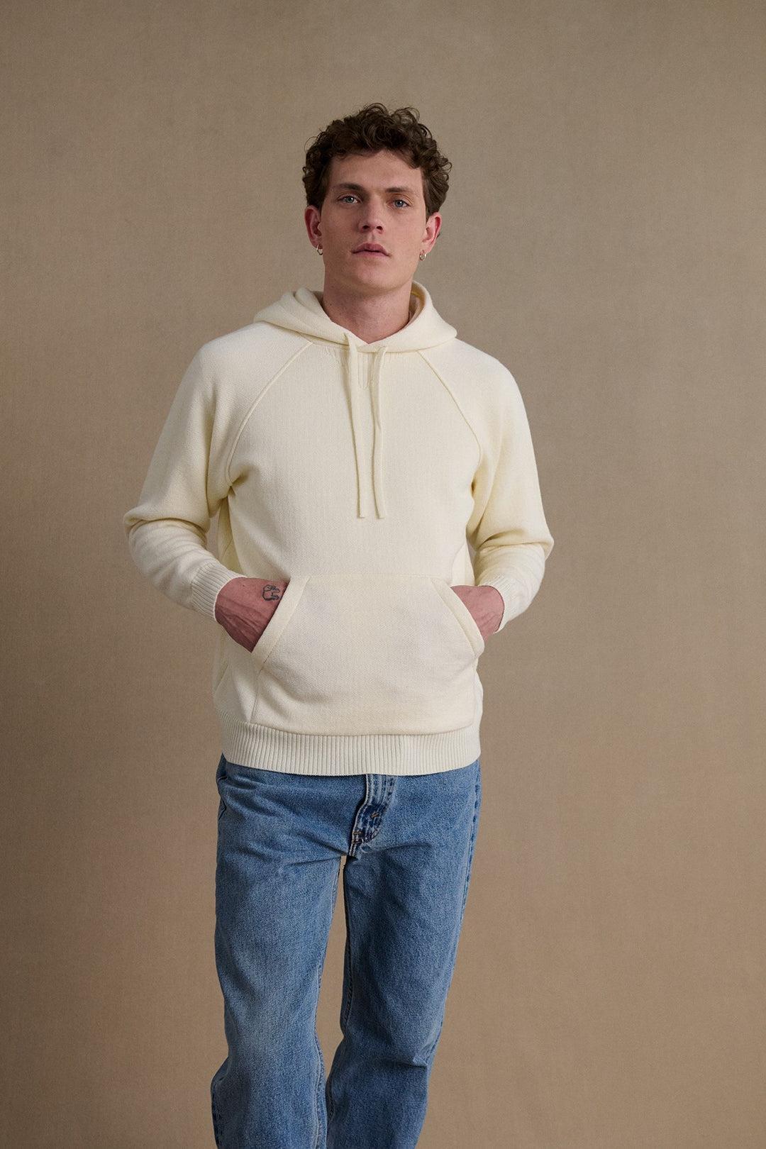 Hoodie écru en 100% laine mérinos pour homme Le Minor